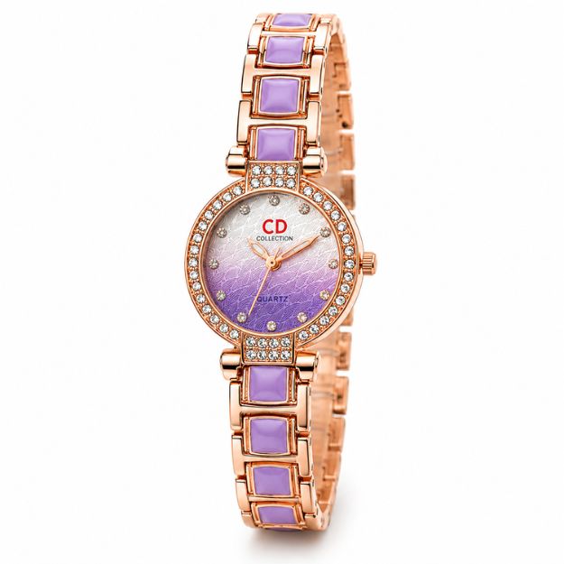 Rose Gold Purple Crystal Watch